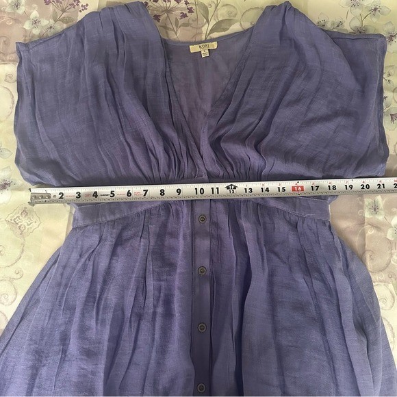 Kori Periwinkle Short Sleeve Button Down Midi Dress Lightweight Semi Sheer Large