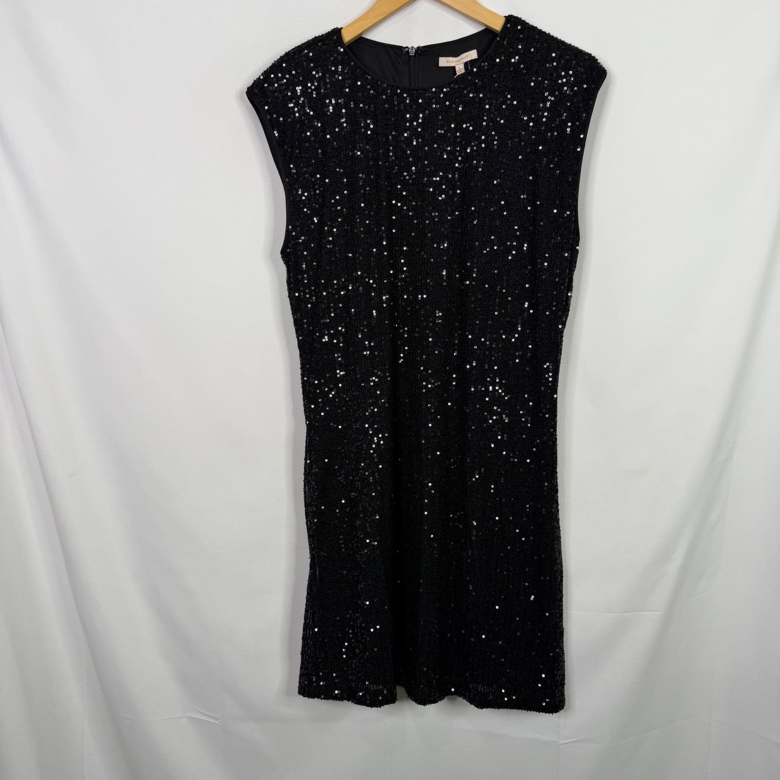 Skies Are Blue Womens Black Sequin Sleeveless Shift Dress Size L NWT