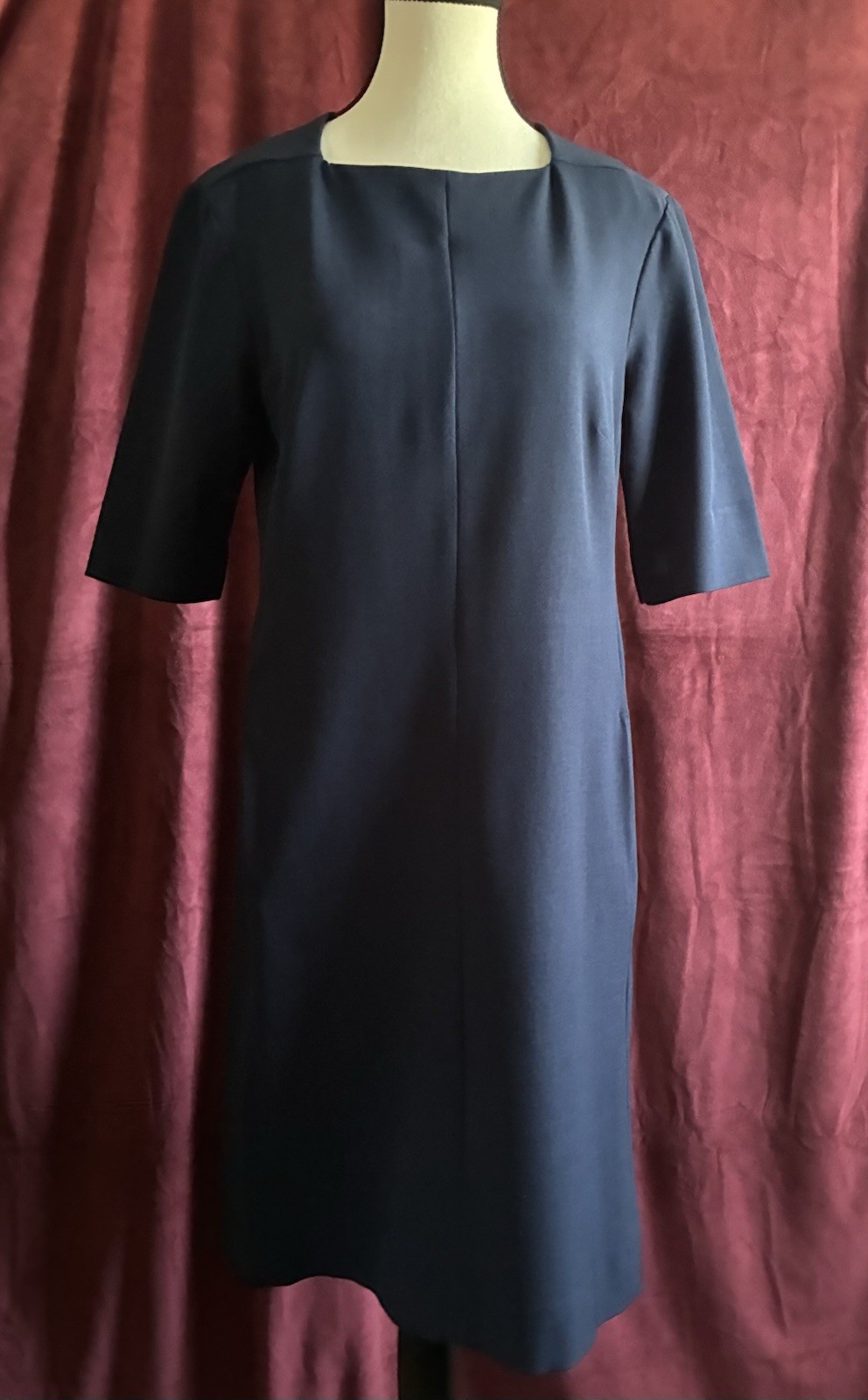 MM Lafleur Navy Emily Shift Dress Square Neck Professional Minimalist Sz 10