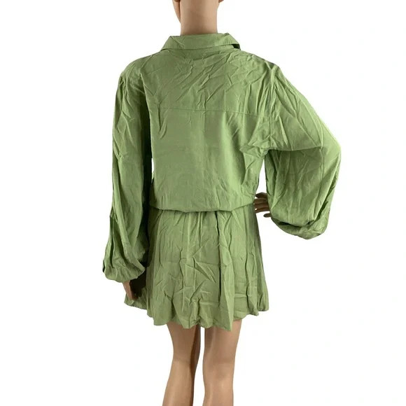 L*SPACE Amelia Tunic Dress Green Button Front Size S