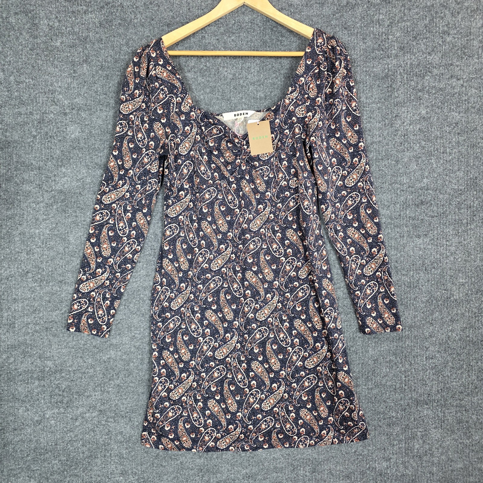 NEW Boden Dress 10 Paisley Sweetheart Jersey Mini Cottagecore Babydoll Navy Blue