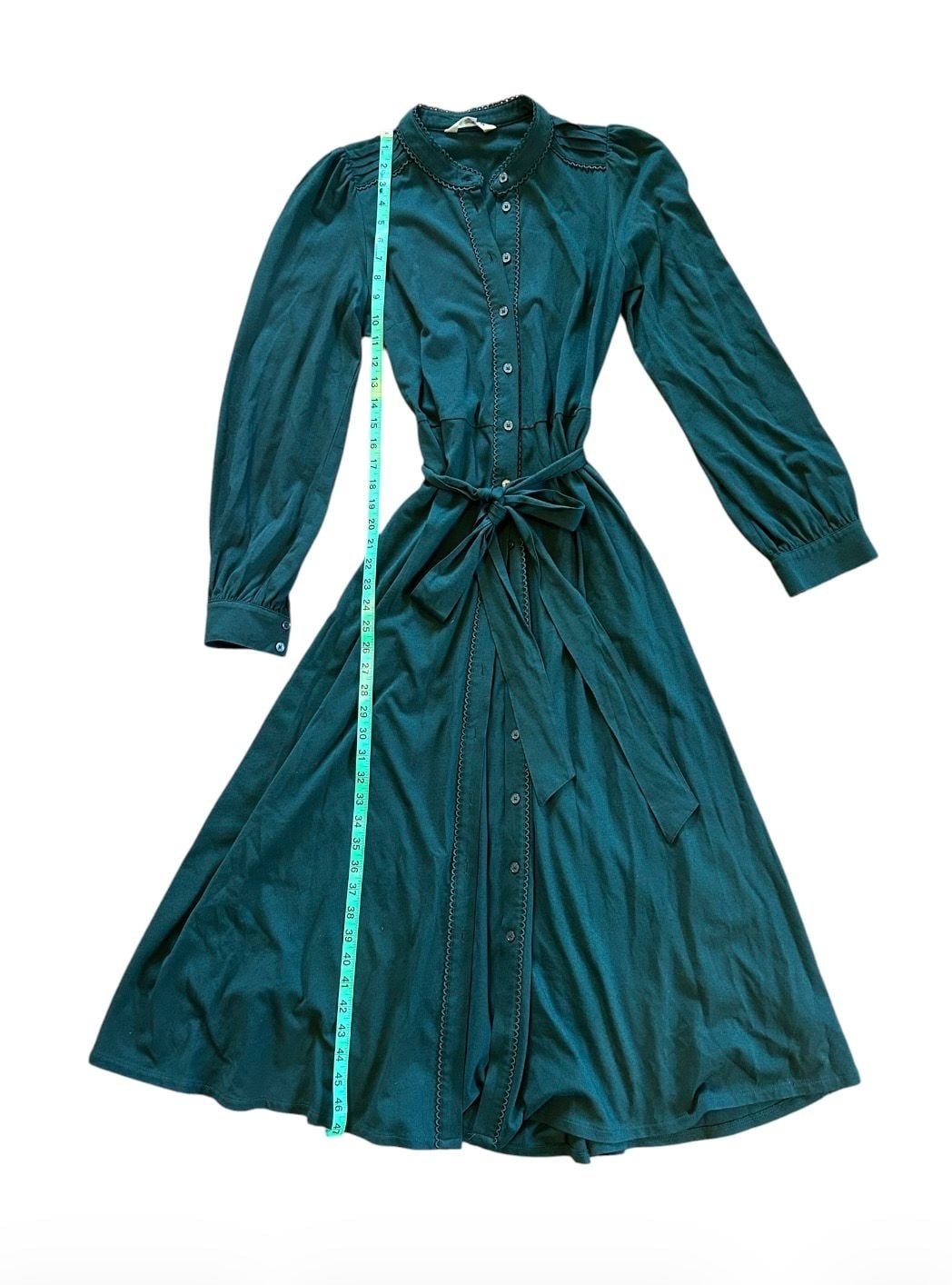 Boden Teal Long Sleeve Button-Front Shirt Dress with Belt