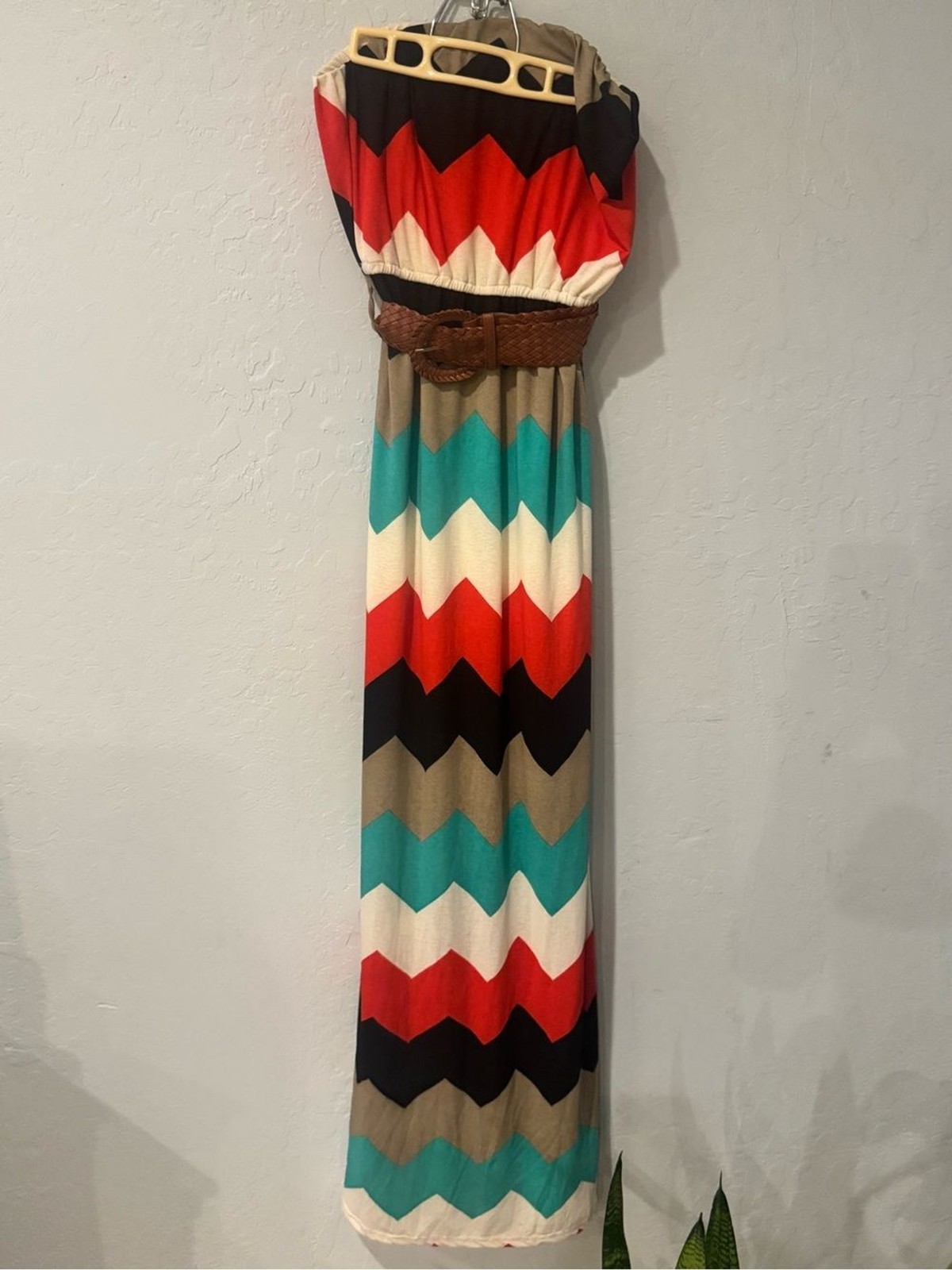 Justify Strapless Chevron Maxi Dress in Red, Black, Teal, Tan & Cream