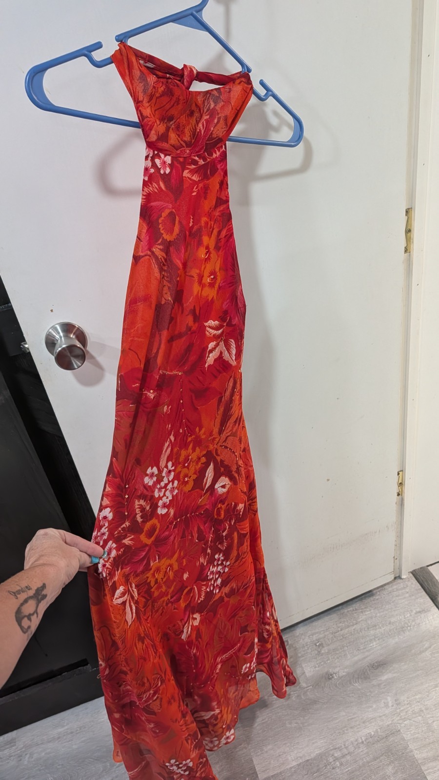 Vtg Y2K Glamor Angel Halter Asymmetrical Midi Dress Tropical Fairy Whimsical M