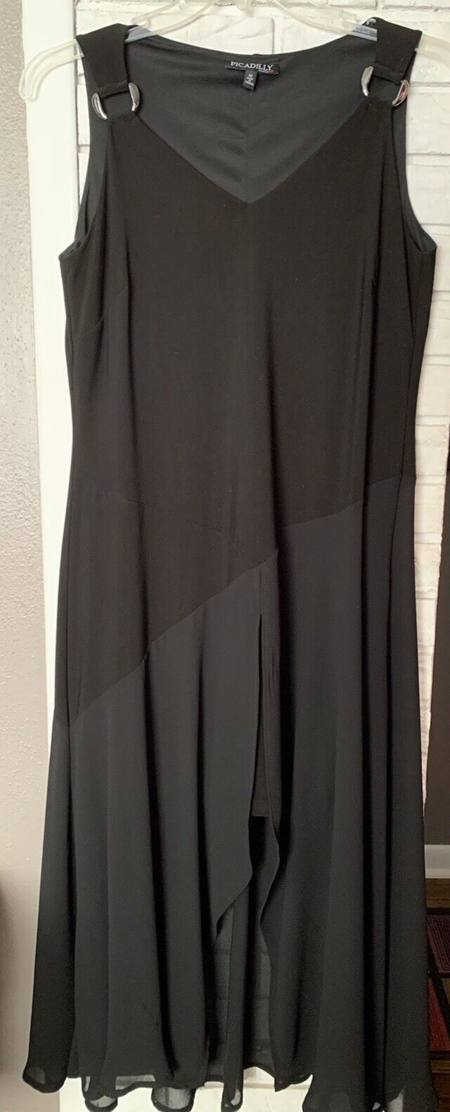 PICADILLY Women’s Size M Black Mini/Maxi Dress, Sleeveless with Silver Rings