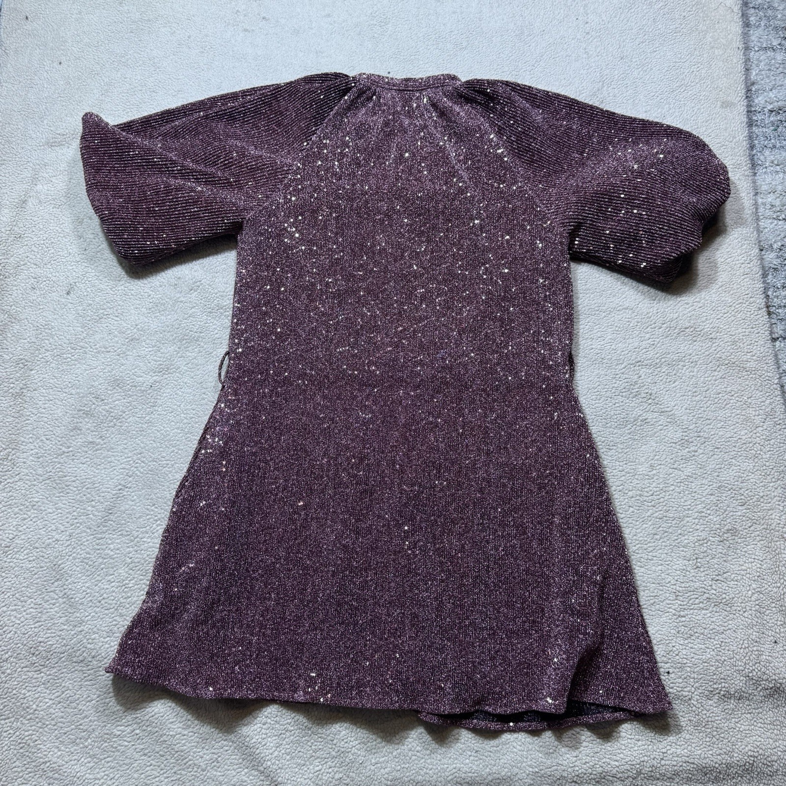Ciebon Dress Womens Small Aniston Sequin Button-Up Metallic Pink Puff Sleeve