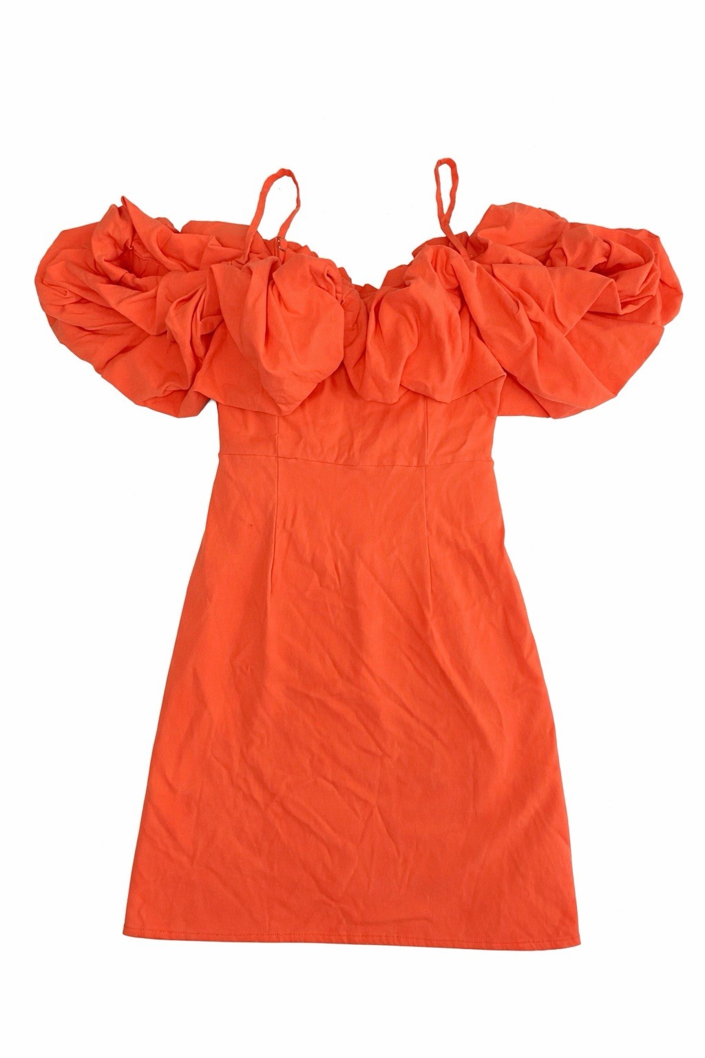 NEW DO+BE Orange Mini Dress Puff Sleeve Summer Dress Square Neck A-Line Size M