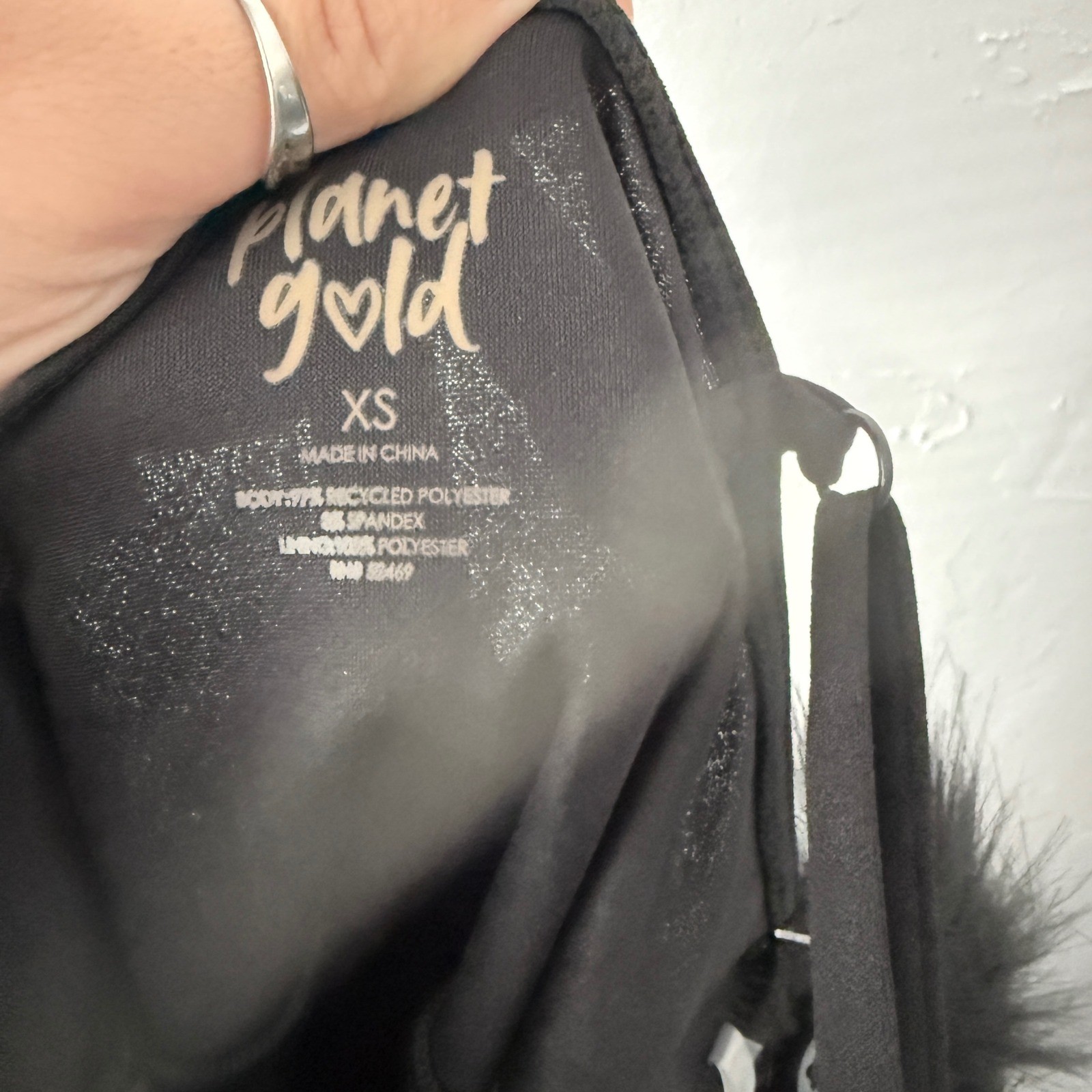 Planet Gold NWT Black Bodycon Dress with Feather Trim Cocktail Party Dress Fuzzy
