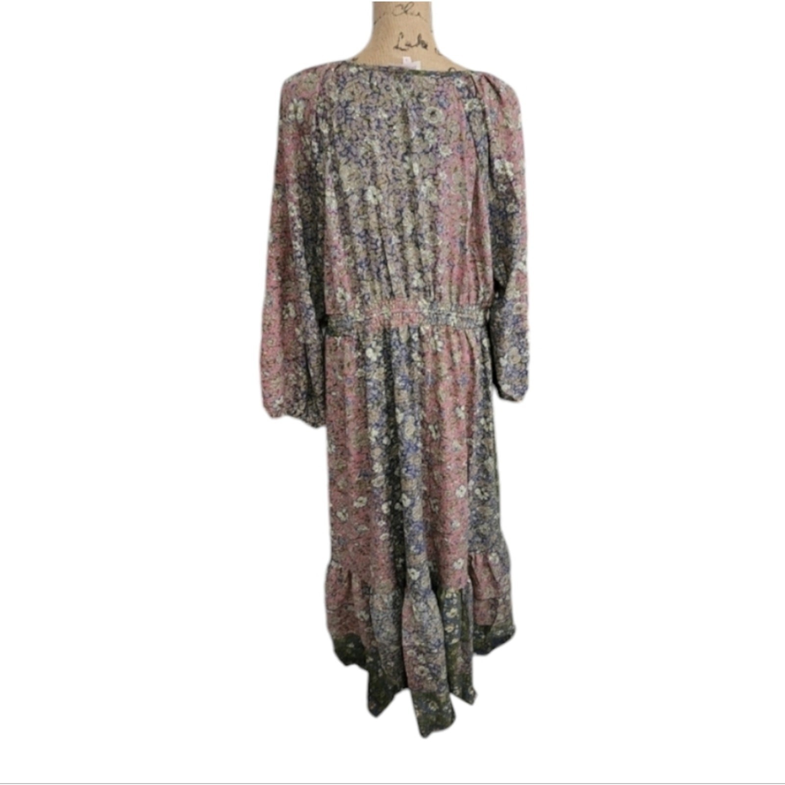 Revolve x boemo Floral Maxi Dress Tiered Ruffle V Neck Smocked Waist Tie Belt 3X