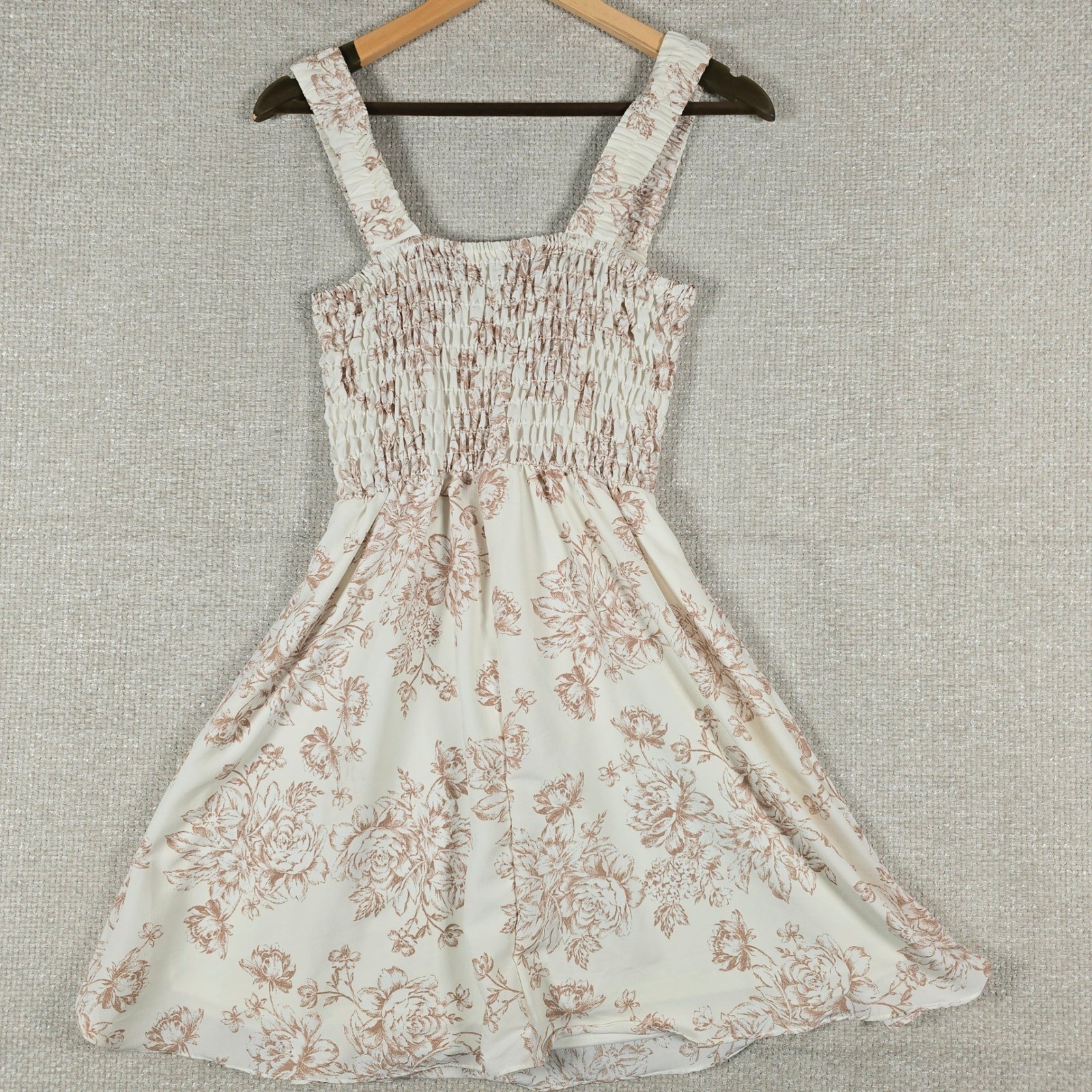 Altar’d State Womens Floral Smocked Mini Dress Cream Tan EIE66539 Size M