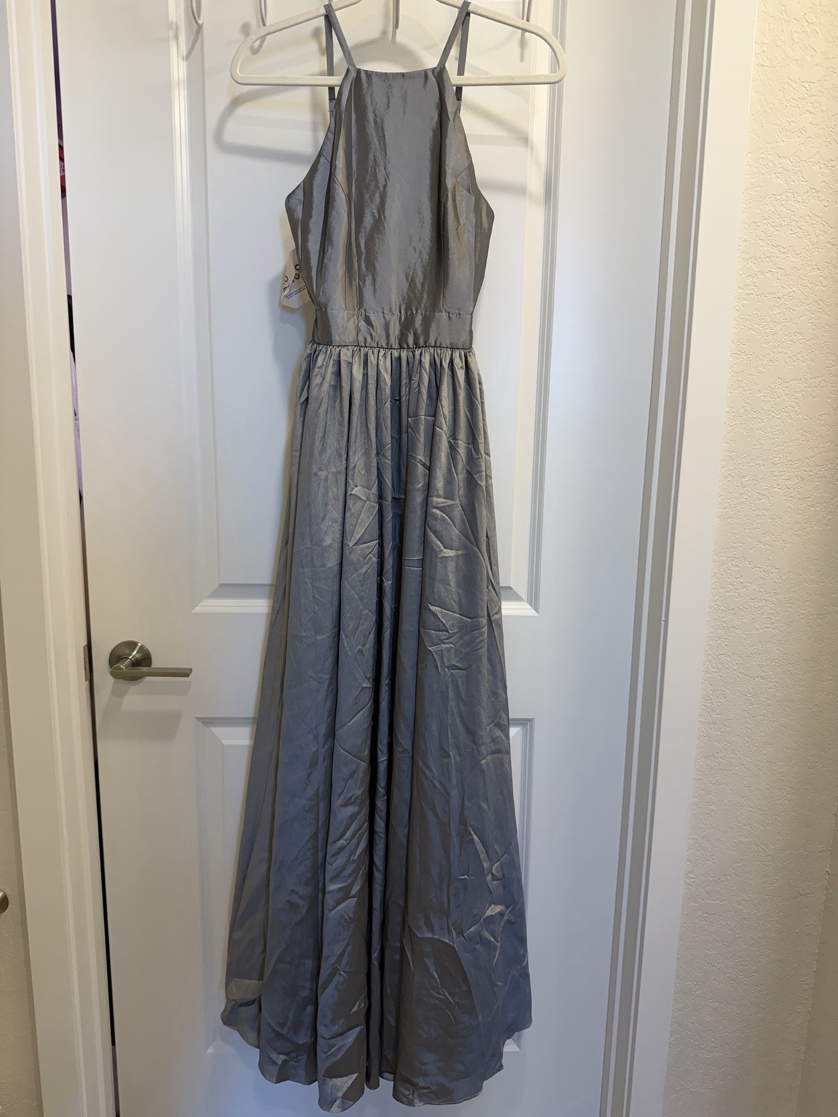 NWT Fame and Partners Silver High Neck Open Back Maxi Dress US 2