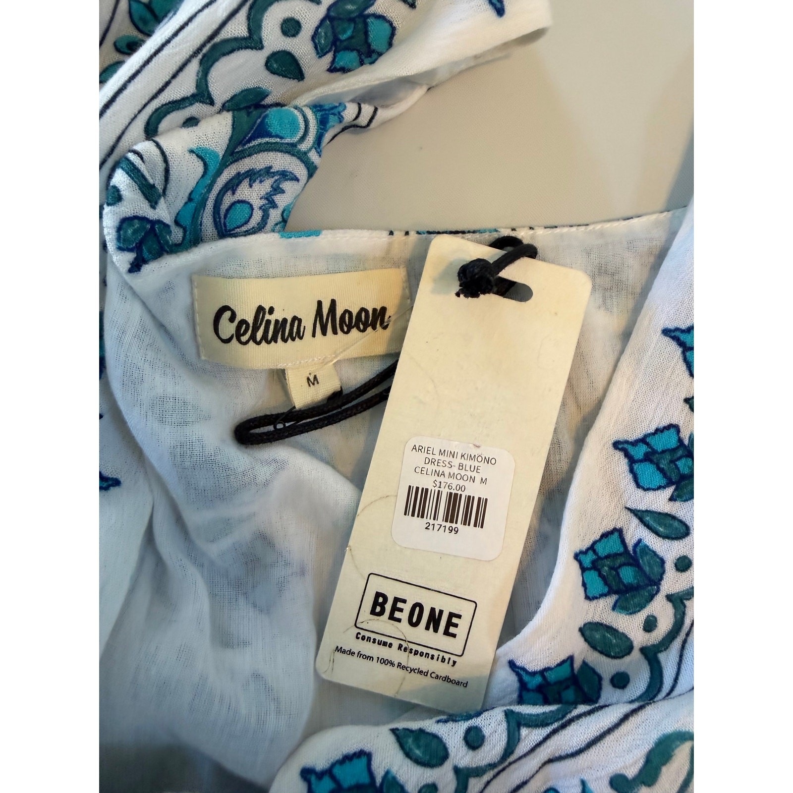 NWT Celina Moon Ariel Mini Kimono Dress Blue V-neck Medium Beach Boho Fairy