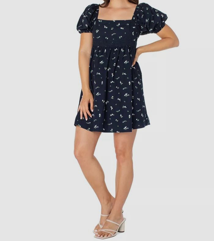 Celebrity Pink Juniors Women’s Blue Puff Sleeve Baby-Doll Mini Dress Size M