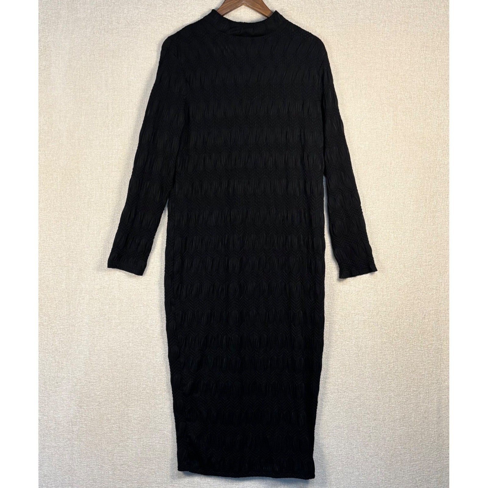 Shein Curve Black Popcorn Textured Mock Neck Midi Dress 3XL Long Sleeve Stretch