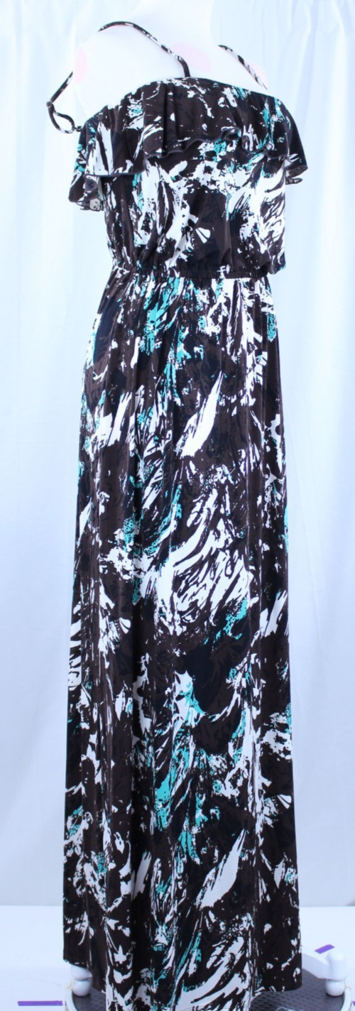 ABS Allen B Schwartz Ruffle Maxi Long Brown White Teal Adjustable Straps M