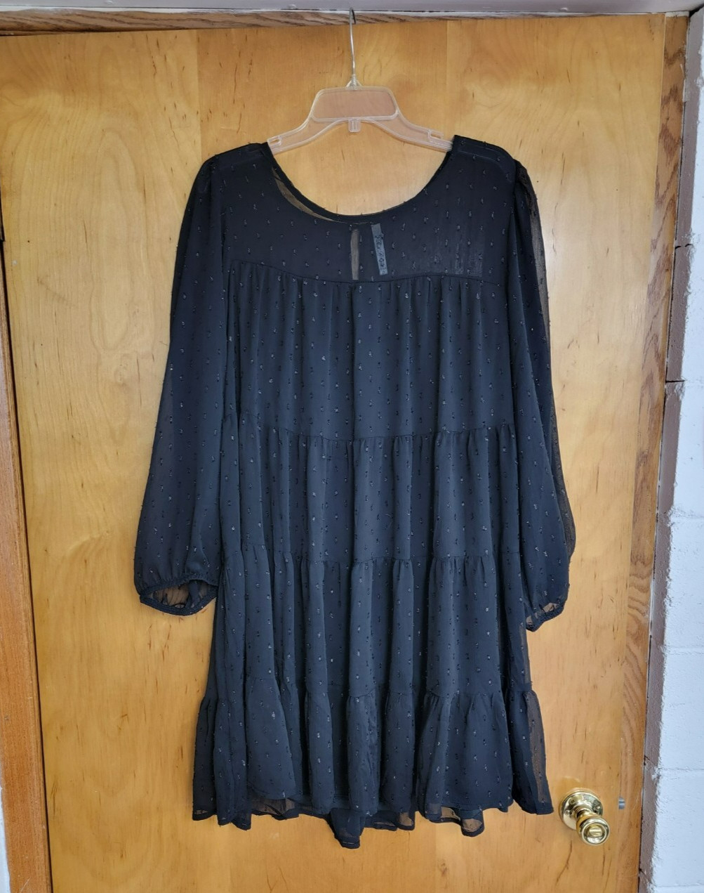 R n B ~ Dress Women’s 2X Black Long Sleeve Sheer Textured Chiffon Lined