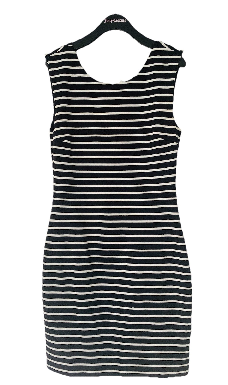 JUICY COUTURE FITTED STRIPE PONTE DRESS Expose Zipper Bodycon Mini BLACK ANGEL S