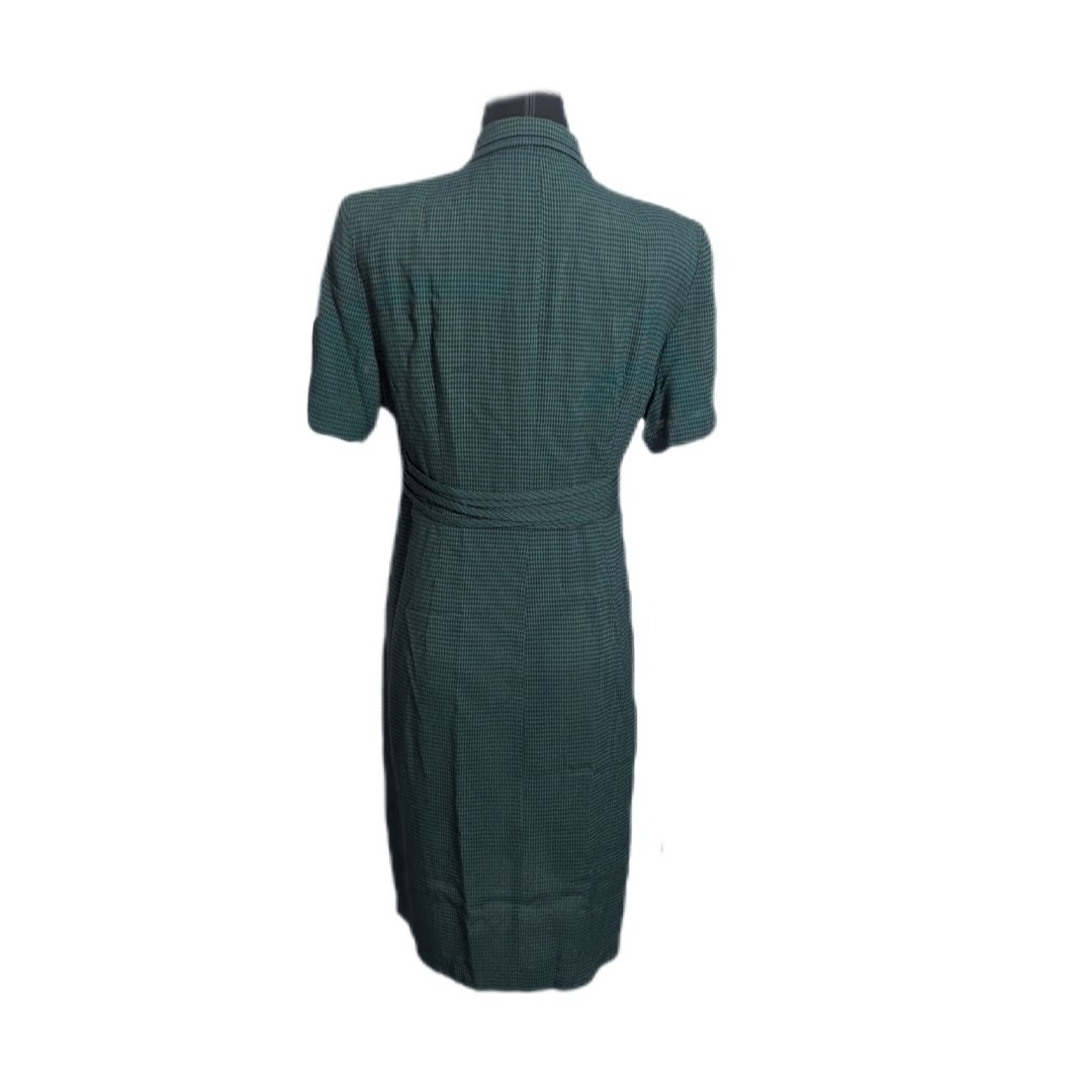 90s SL Fashions Green Check Midi Sheath Dress Sz 8 grunge retro gingham indie A1