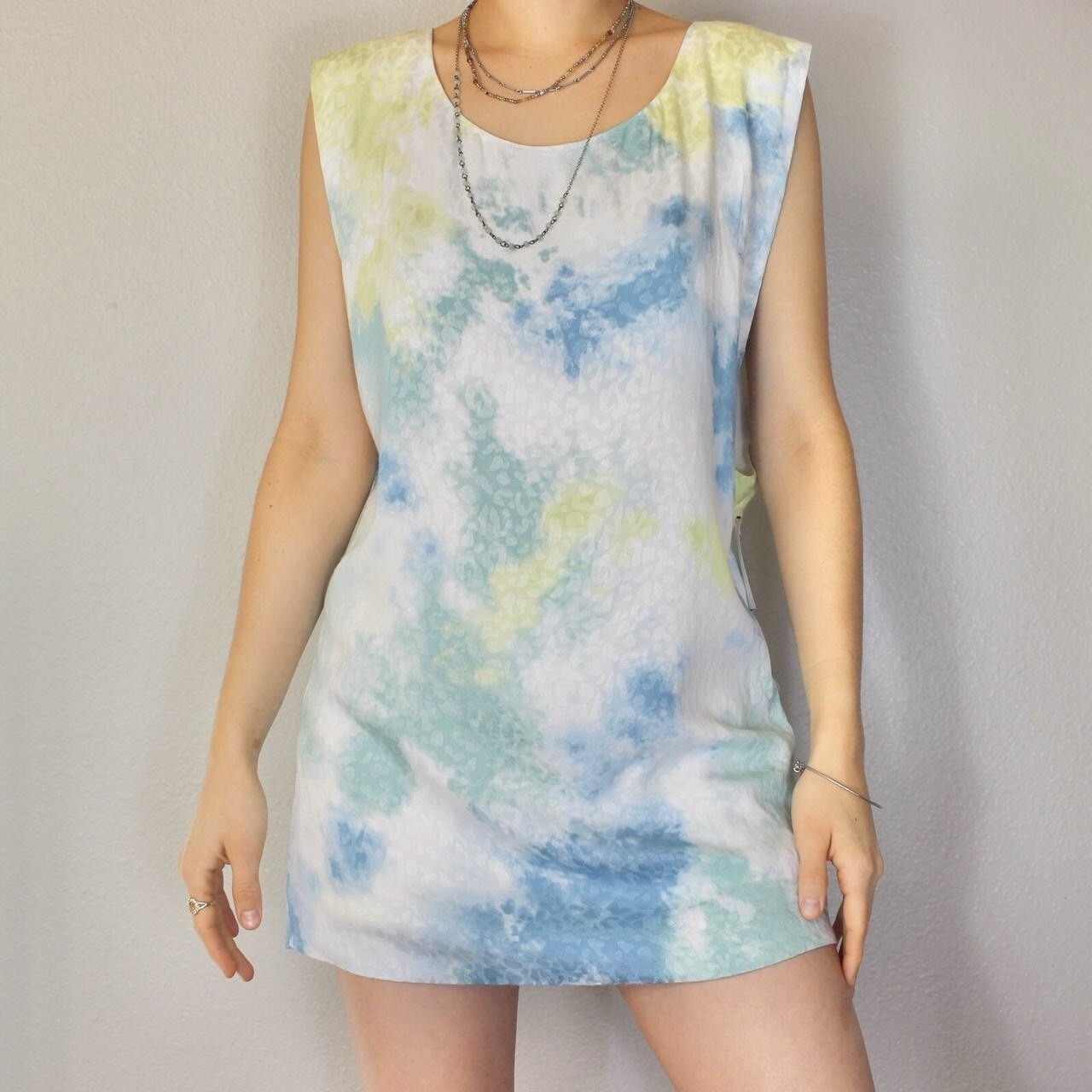 Sky to Moon NWT Shift Tank Mini Dress Size Medium Tie Dye Backless Festival Boho