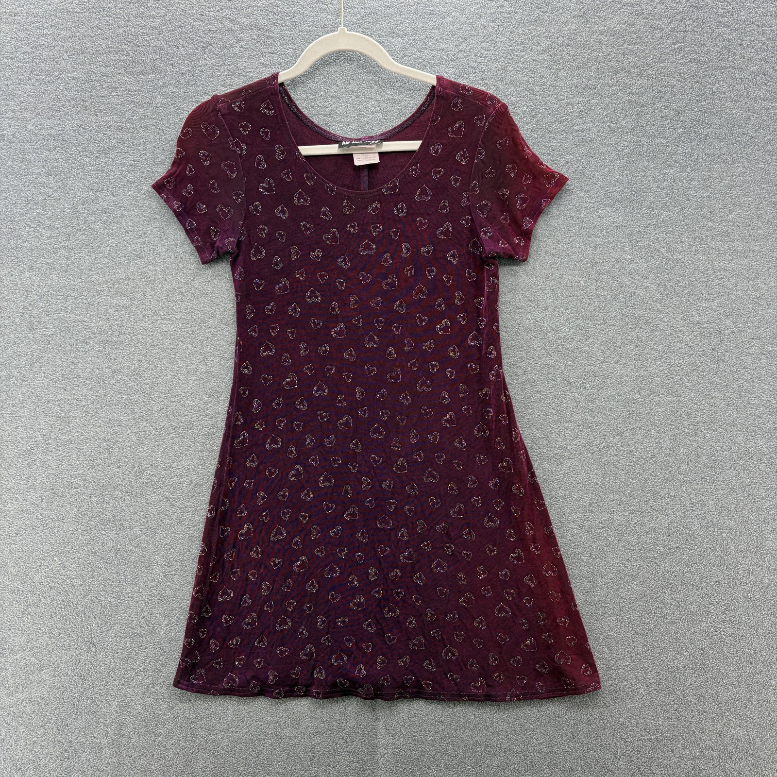 VTG 90s All That Jazz Dress Juniors Large Purple Heart Glitter Knit Swing Mini