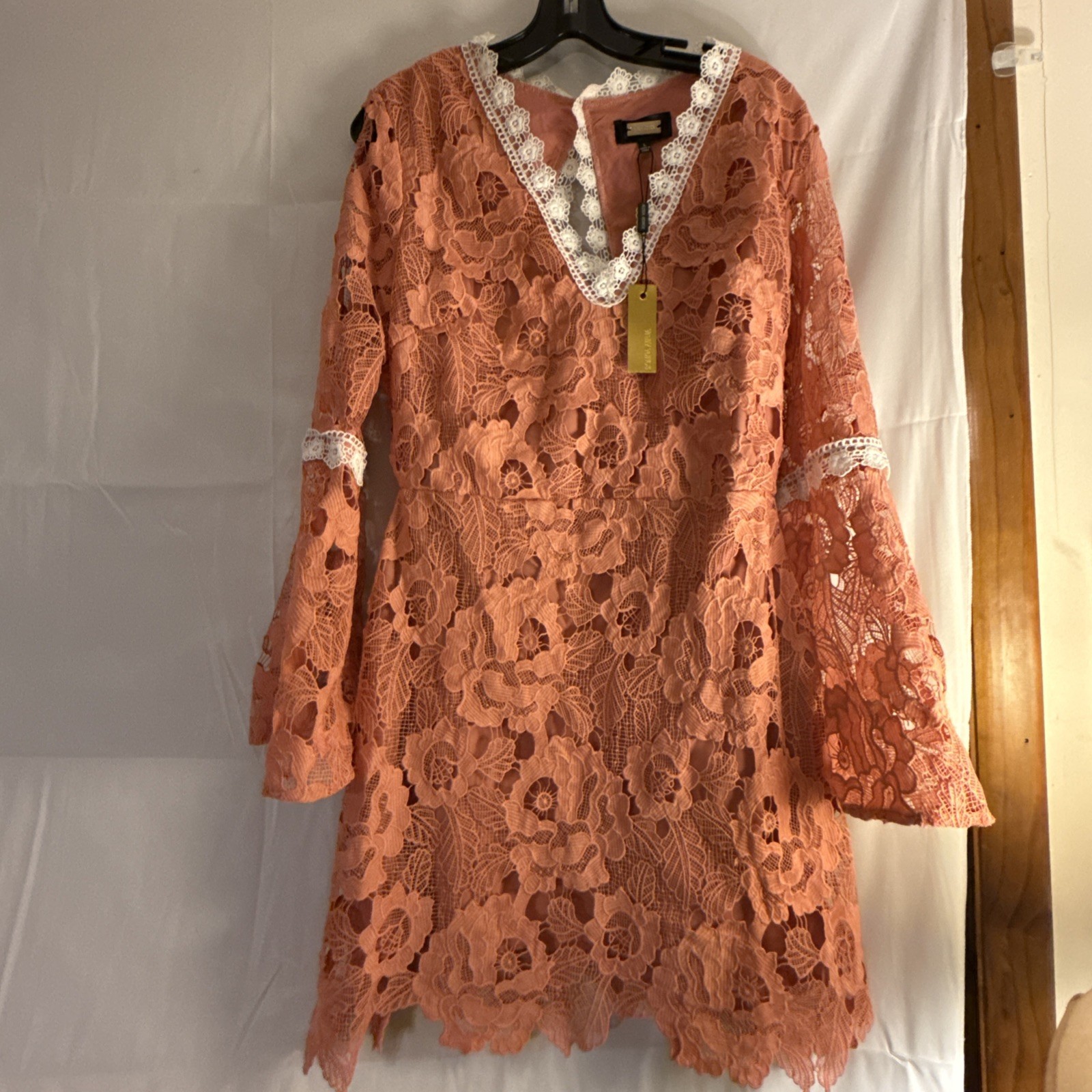 Alexia Admor Women’s Ruffled Long Sleeve Lace Dress Rose Color Sz. Large NWT