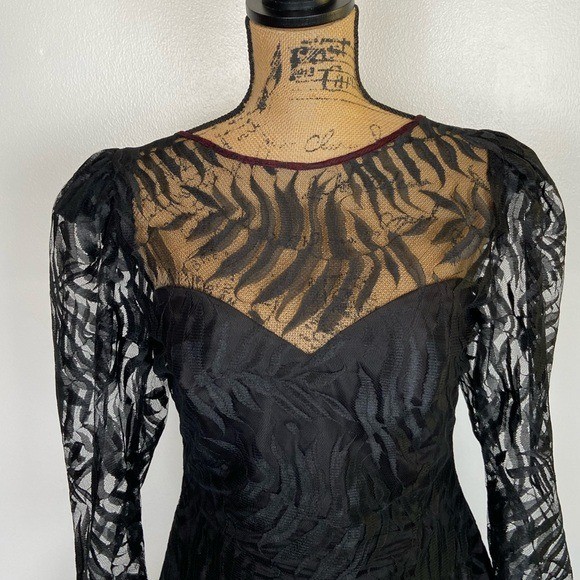 TD4 By Electra Vintage 80s Burnout Lace Cocktail Dress M Whimsigoth Goth Bow USA