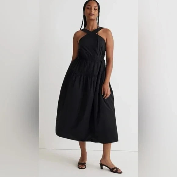 Madewelll Poplin Halter Tiered Midi Dress NWT Size 18W Black