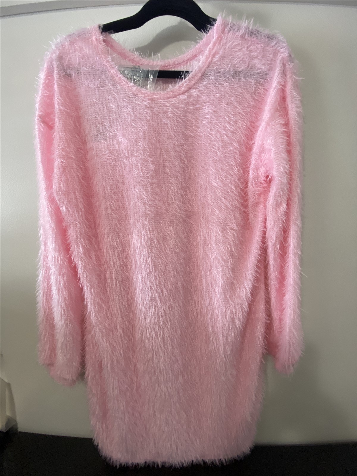 Women’s Lightweight Pink Fuzzy Midi Dress Long Shirt Long Sleeve Size Large