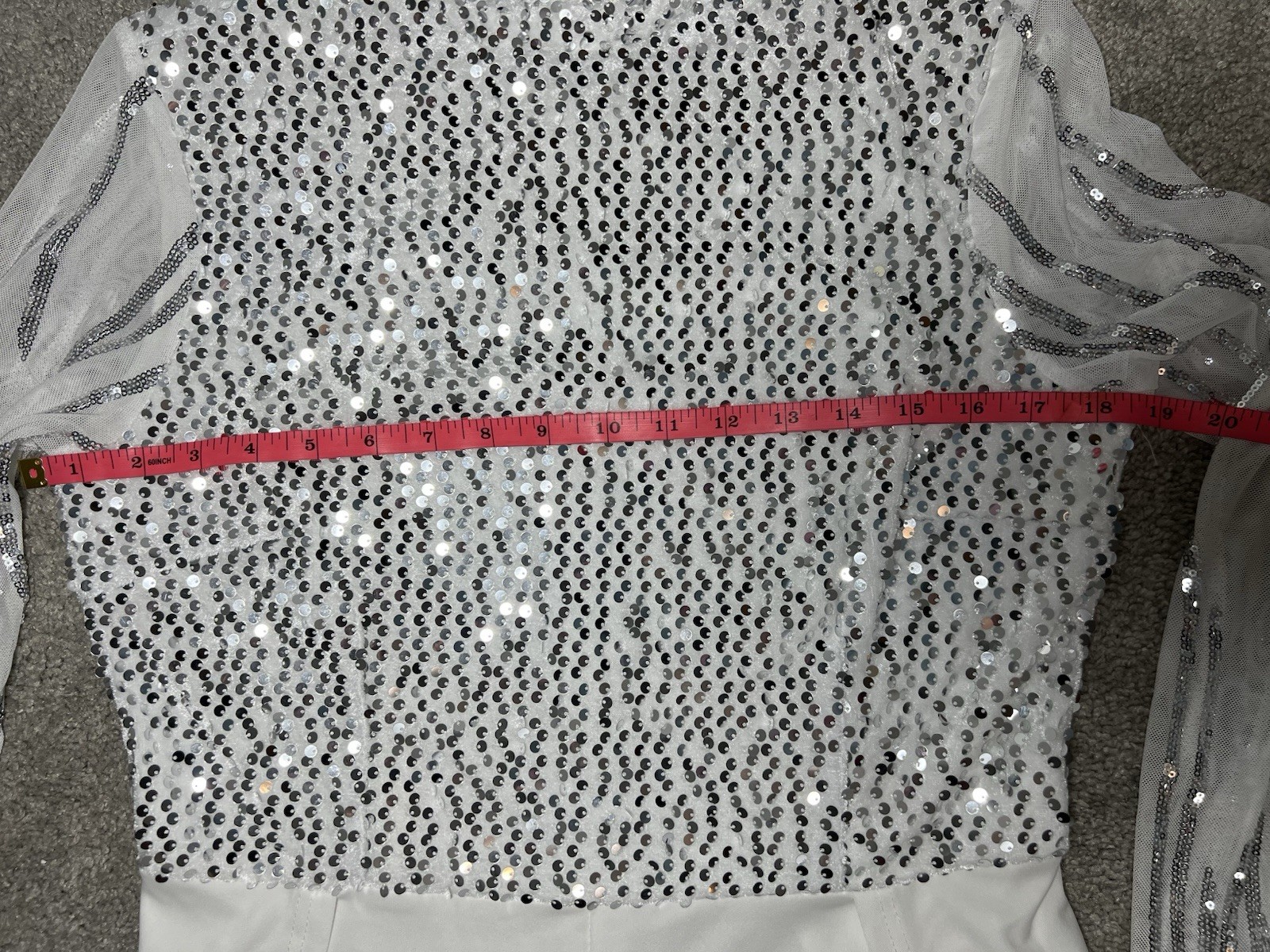 VERWIN White Sequins Jumpsuit Dress Overlay Elegant Fashion Wedding Sz M New #B