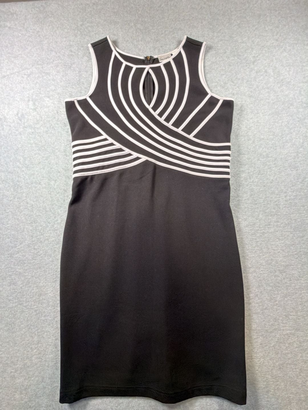 Spiegel Sleeveless Black Sheath Dress with White Contrast Piping Detail Size 10
