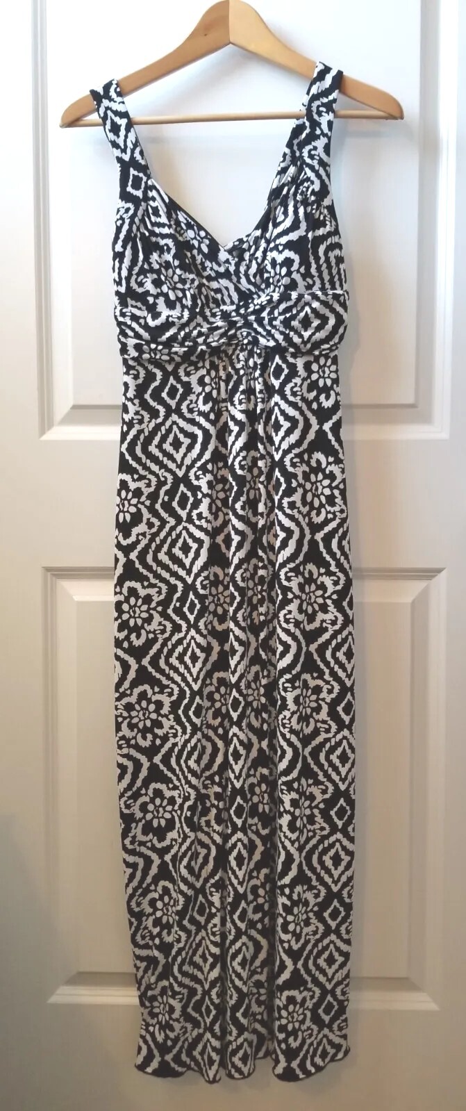Enfocus Petite Black & White Maxi Stretch Sleeveless Dress Size 6P 49″ Inches