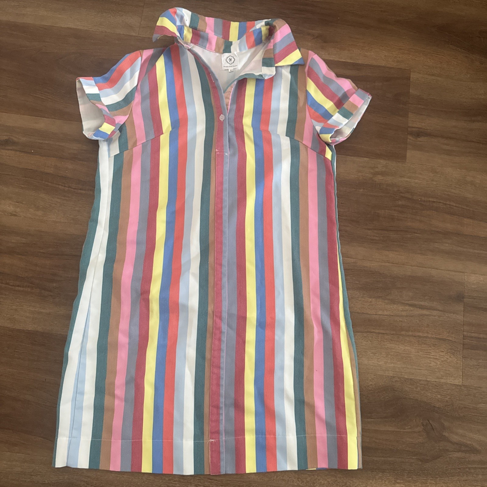 Arthur Jane Claire whimsical multi color stripe shirt Dress medium
