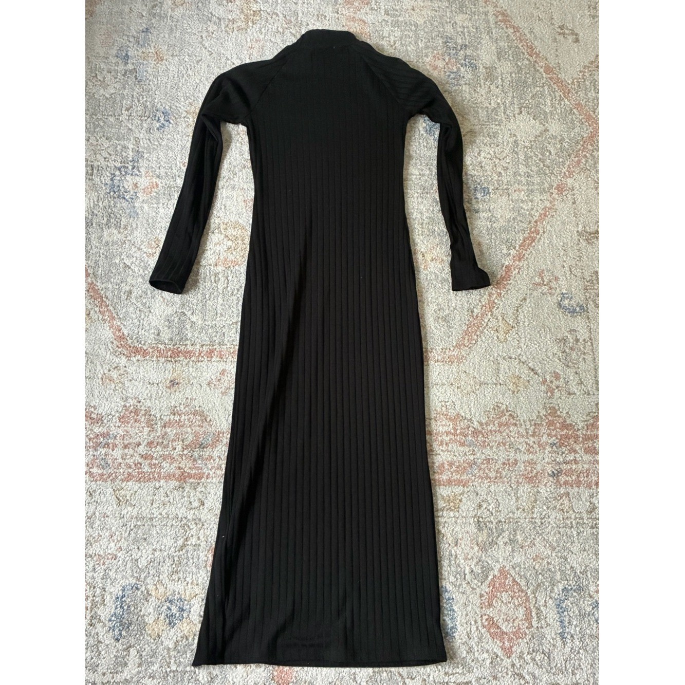 Black Ribbed Whimsy Goth Long Sleeve Maxi Dress – Size XS