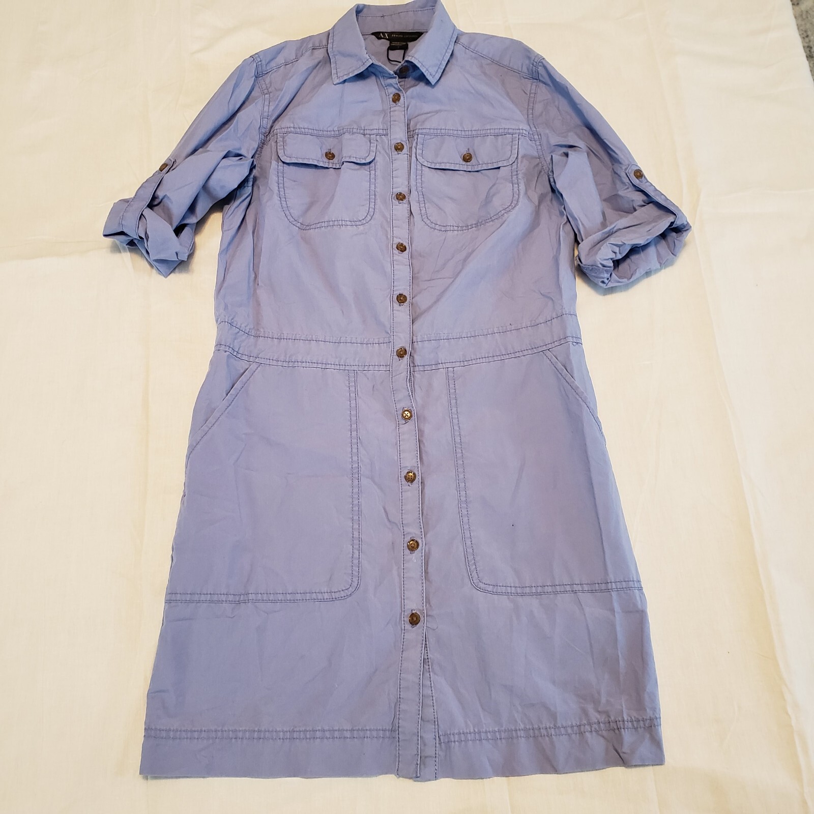 A/X Armani Exchange Cornflower Blue 3/4 Sleeve Shirtdress Dress Size 2