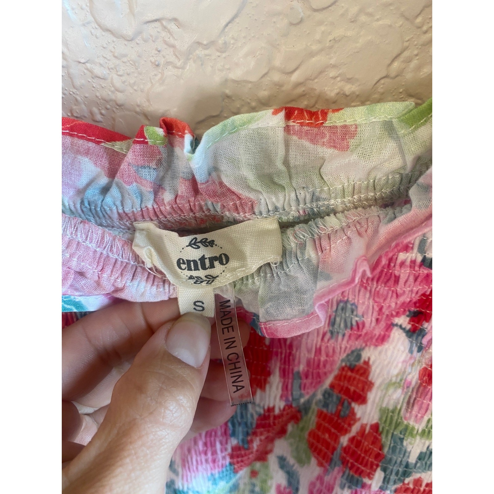 Entro Floral Smocked Mini Lined Dress w/ Pockets Size Small