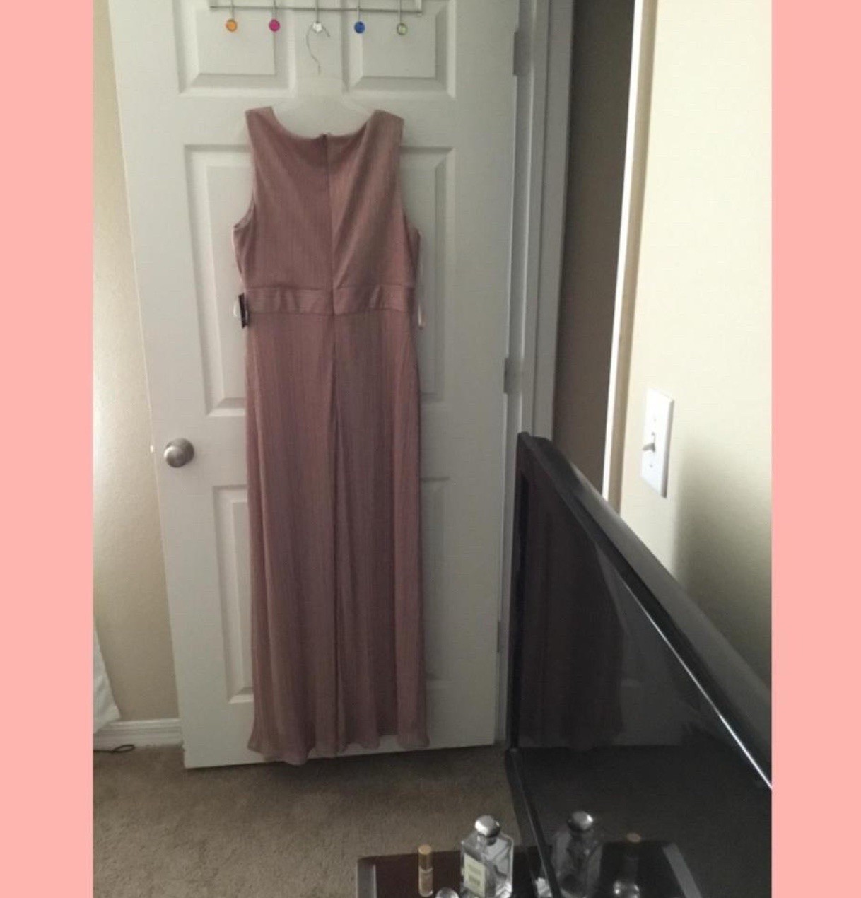 Marina Long Pleated Metallic Waist Shirring Dress