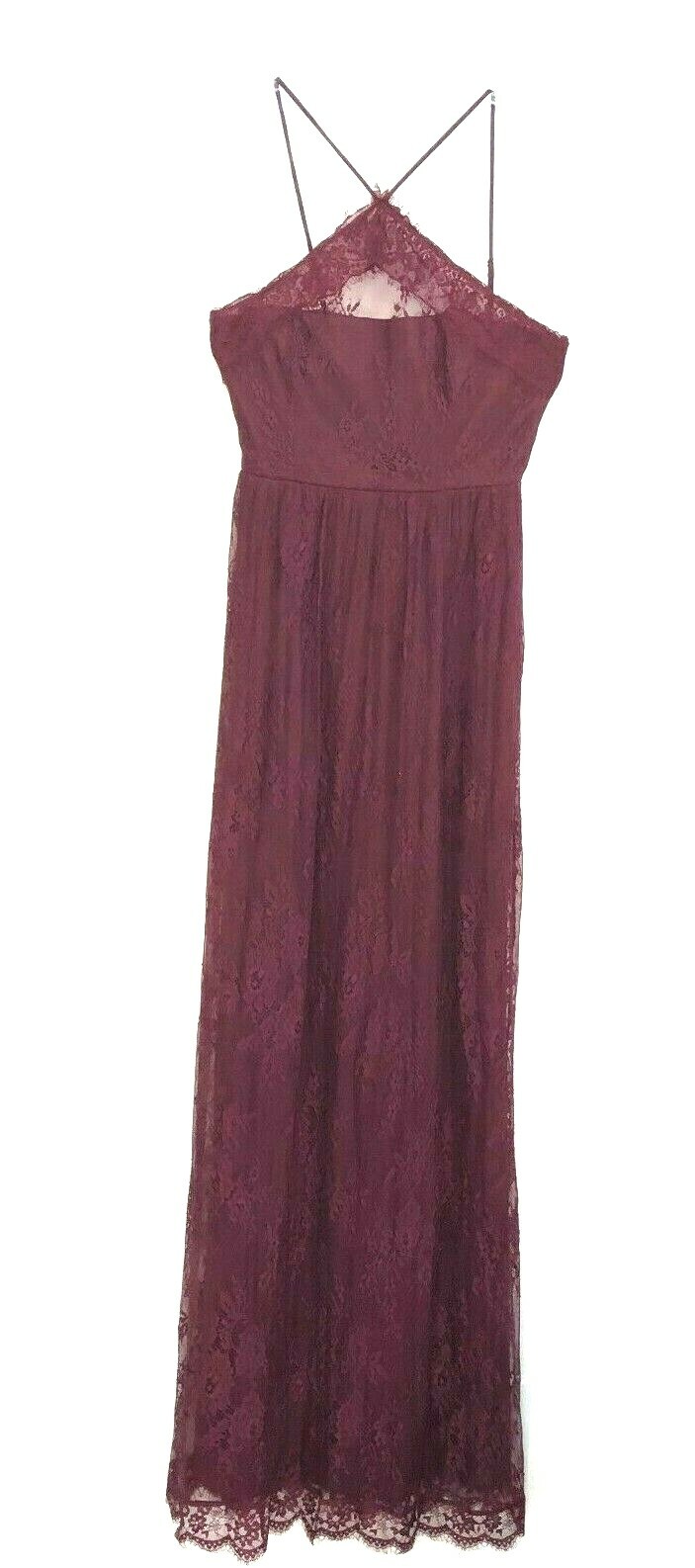Heartloom Belle Burgundy Lace Halter Maxi Dress size XS Gown AAK