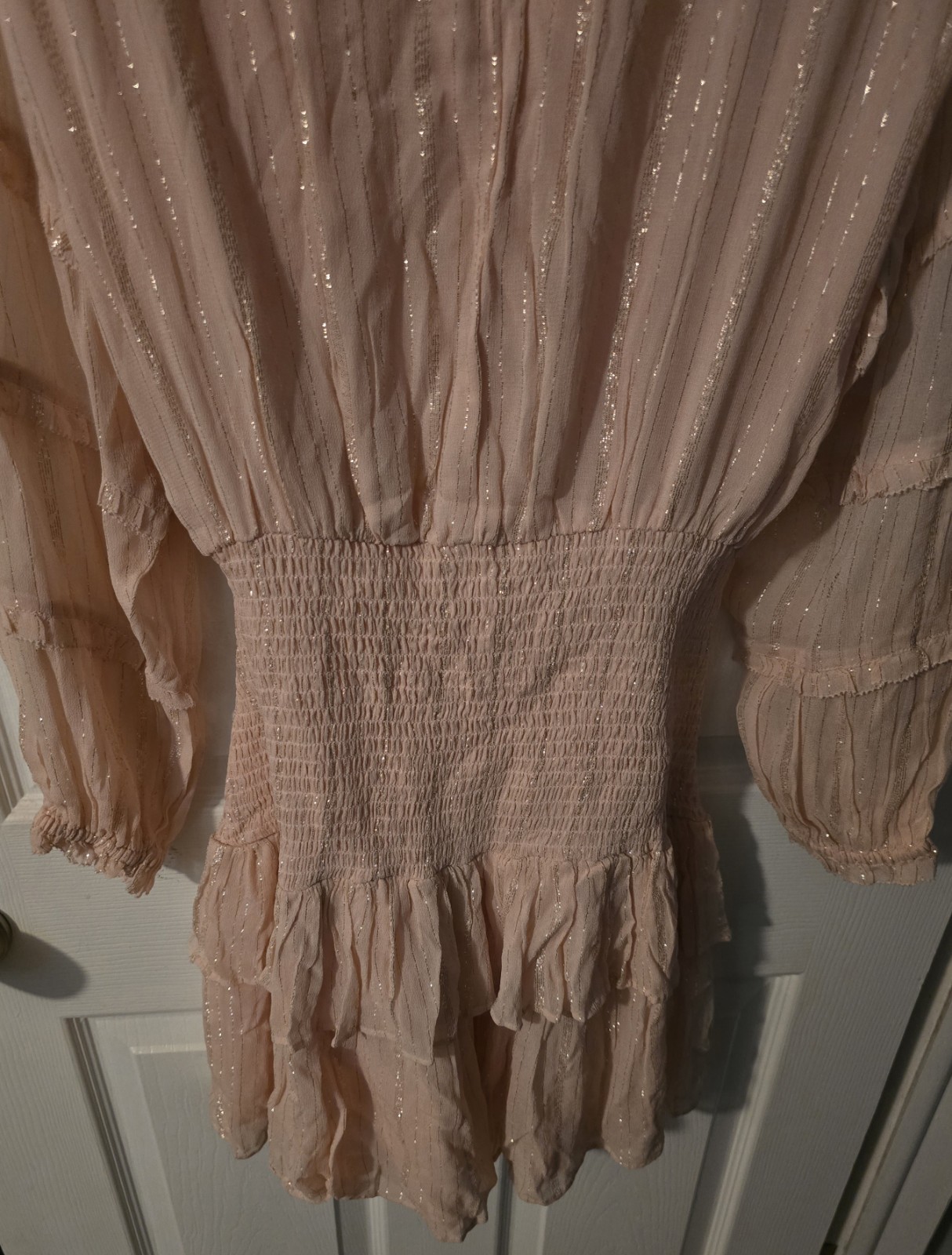 Allison New York Pixie Mini Dress Blush Pink Size Small Chiffon Ruffled Smocked