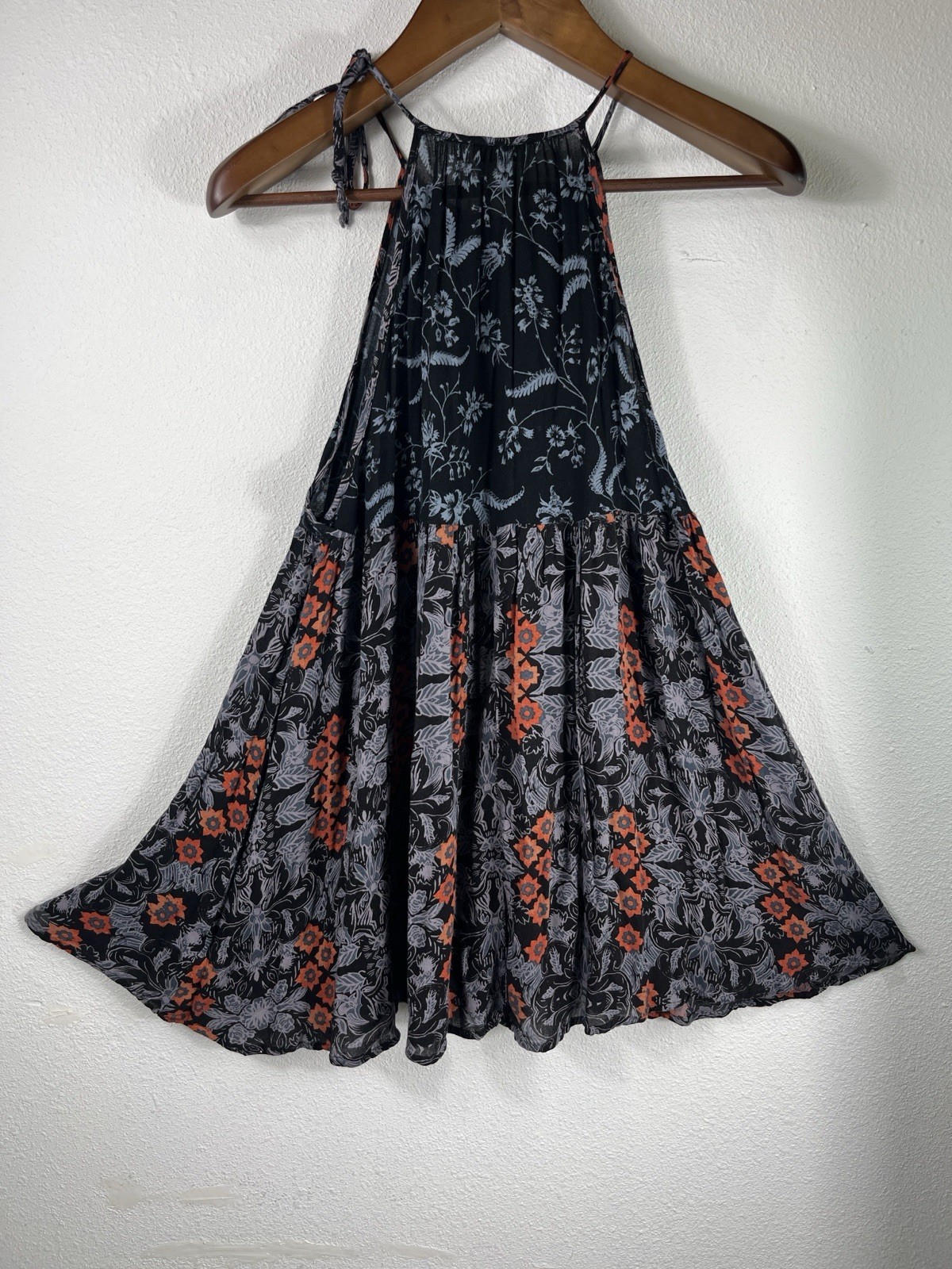 Free People Intimately Flowy Halter Boho Paisley Tunic Mini Slip Dress Size XS