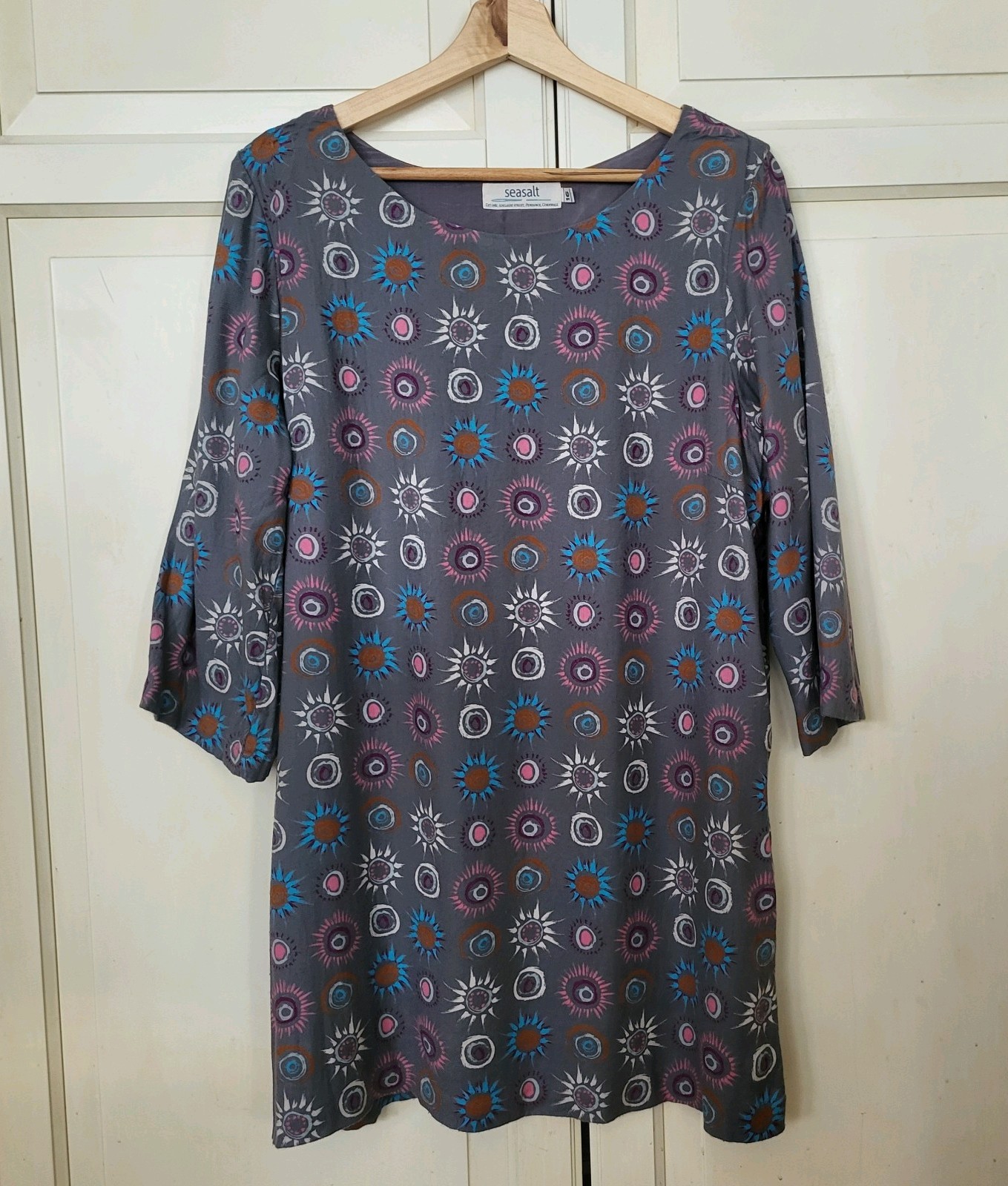 Seasalt Cornwall Cassacawn Lined Dress Tunic Grey Floral Cotton UK16