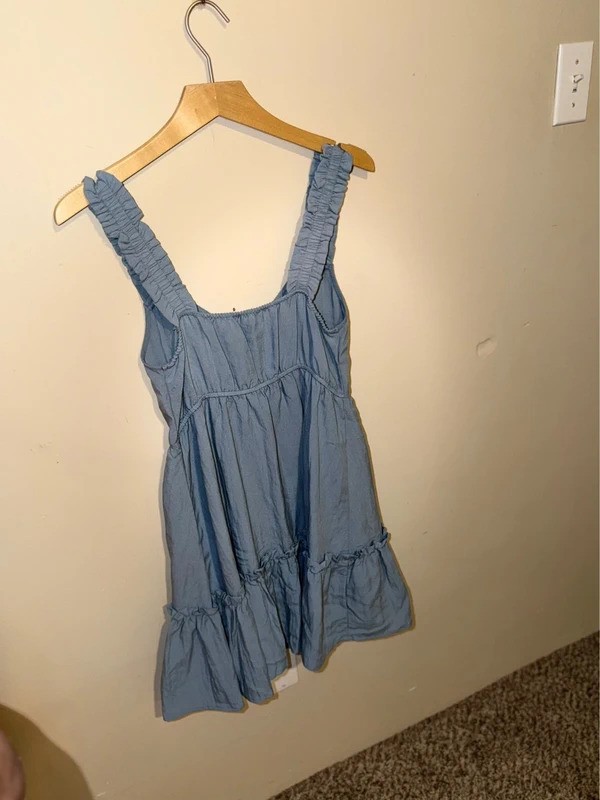 Blu Pepper Light Blue Ruffled Strap Babydoll Mini Dress, Size S