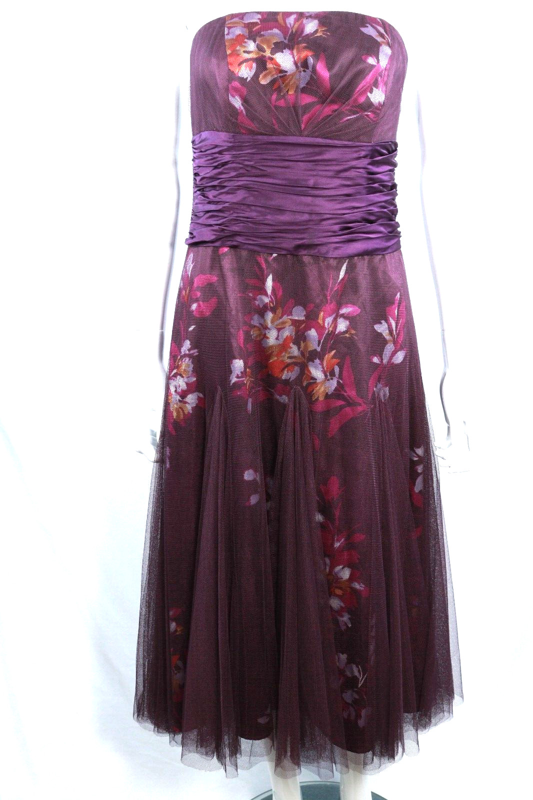 MONSOON Purple Flowers Double Layer Dress Party Evening Size EU 40 UK 12 Poly