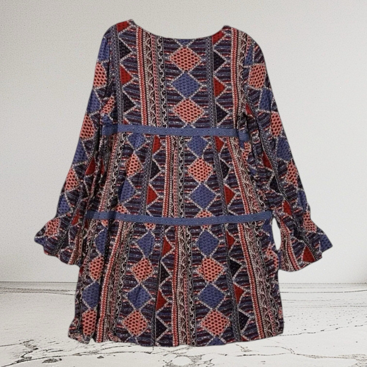 Roxy Womens Lace Inset Ruffle Sleeve Dress Size Medium Peasant Boho Chic NWT