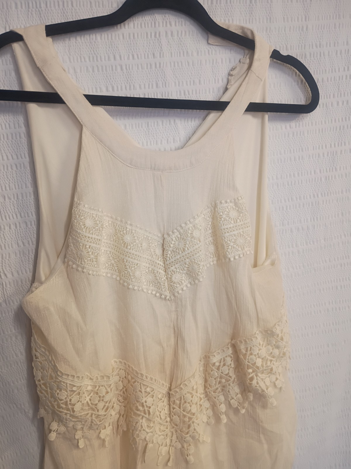 Rebellion Ivory Shift Dress S V-Neck Sleeveless Lace Embroidered Button