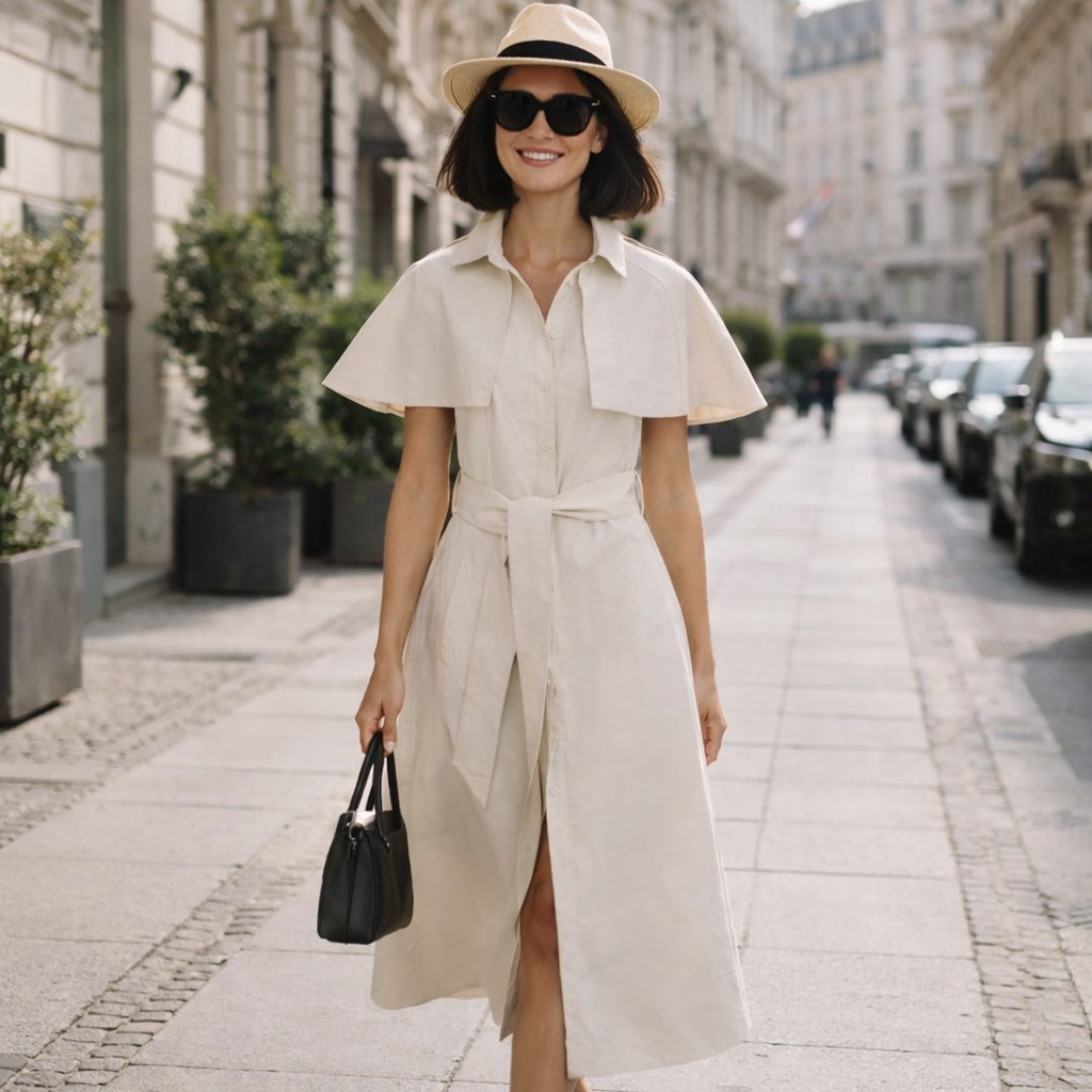 ZARA ZW COLLECTION CAPE SHIRT DRESS Light Camel sz L 4786/082