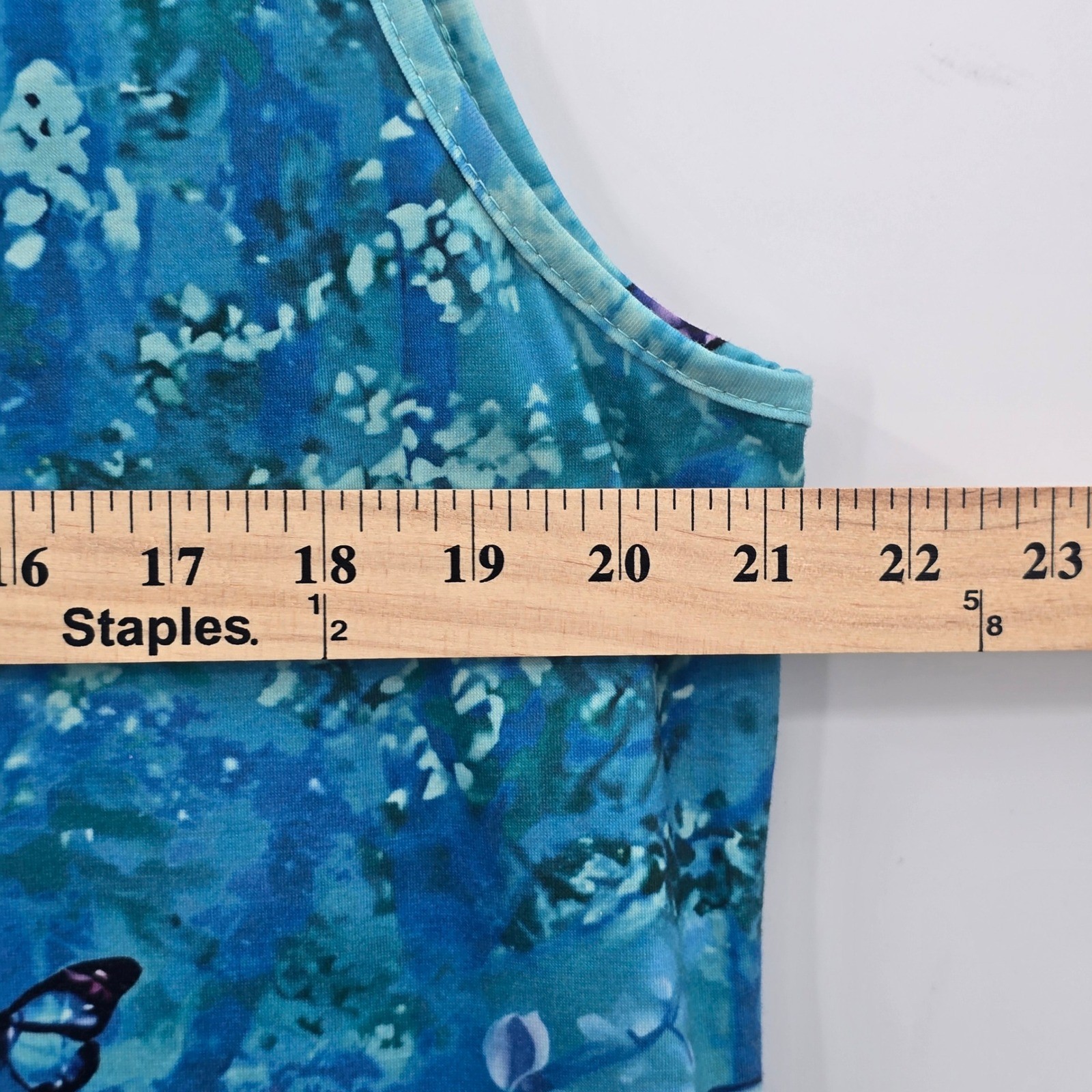 Enchanted Forest Butterfly Blue Dress Womens XL Keyhole Ring Neck Pockets
