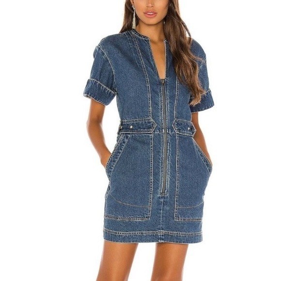 Free People Dream On Denim Mini Dress size Small Indigo Blue