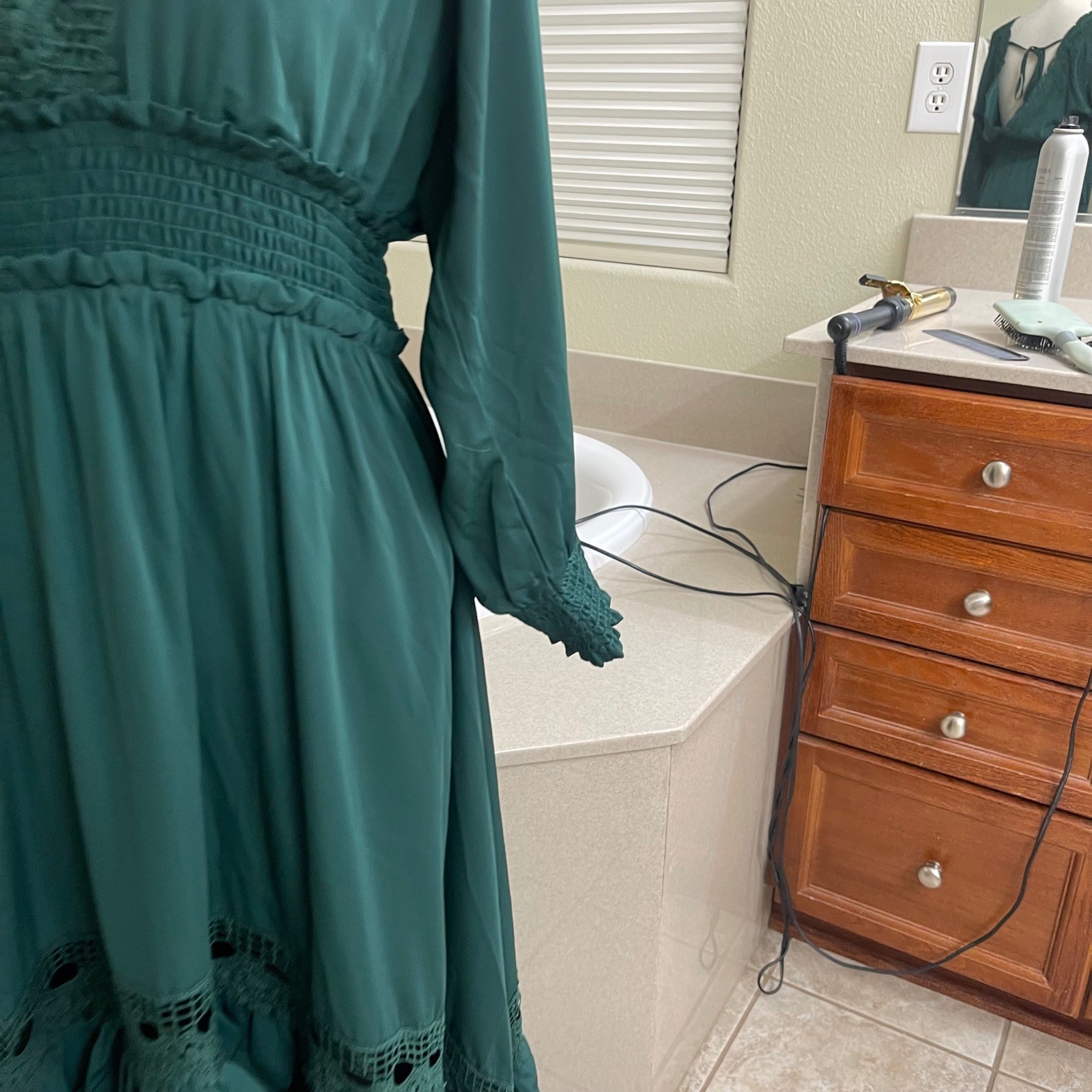 BALTICBORN pippA Women Emerald Green Tiered Ruffle Maxi Dress Long Sleeve LAre