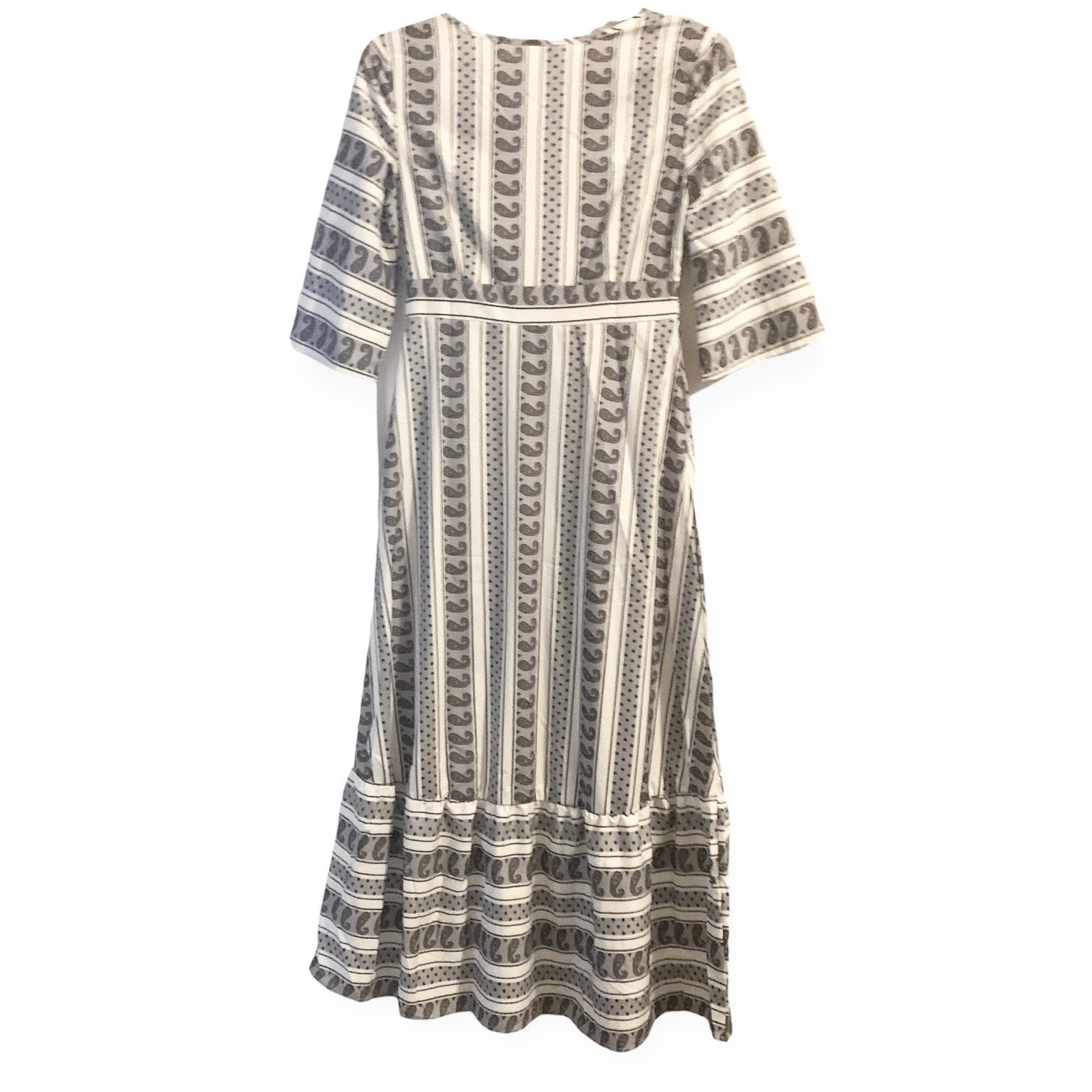 Emery Rose Maxi Dress Medium Gray Paisley Stripe Silky Neutral Quaint Cottage
