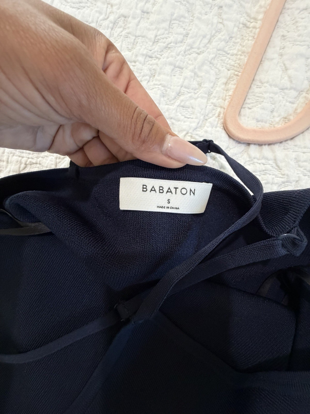 Babaton Aritzia Navy Knit Mini Dress Cross Back Strappy Size Small